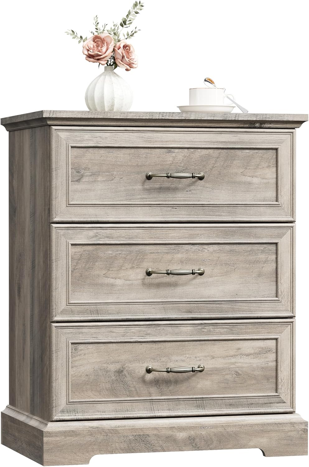 Nightstand Set of 2,24" Wide End Table with 3 Large Drawers & Metal Handles,Rustic Farmhouse Wood Small Dresser,Bedside Table,Modern Chest of Drawers for Bedroom,Living Room,Grey - Image 8