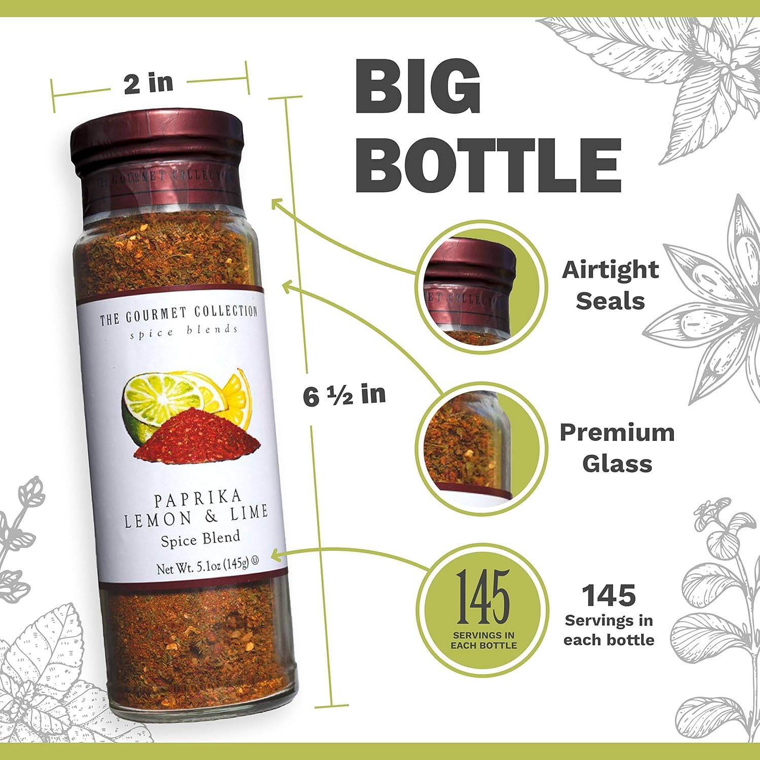 The Gourmet Collection Seasoning Blend, Paprika Lemon & Lime Spice, Cooking Seasoning for Chicken, Fish, Eggs, Mexican & Spanish Dishes. 156 Servings. (Pack of 2)