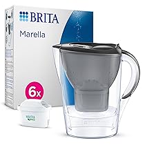 BRITA Caraffa filtrante acqua Marella Grafite (2.4L) incl. 6 x BRITA filtri MAXTRA PRO All-in-1 che riduce cloro, calcare, PFAS e metalli – Eleganza e funzionalità