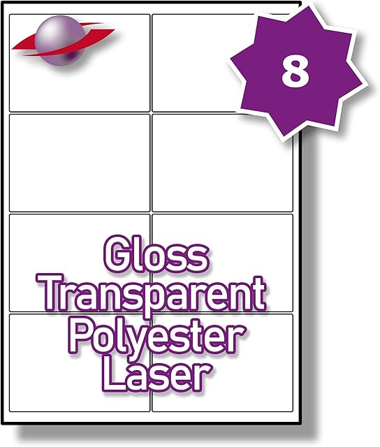 8 Per Page/Sheet 10 Sheets (80 TRANSPARENT Sticky Labels) Label Planet® CLEAR POLYESTER Self-Adhesive Blank A4 Gloss WATERPROOF Printable Address Product Shipping Mail Stickers, For Laser Printer, 99.1 x 67.7 MM UK LP8/99 GTP, Multi-Use/Purpose