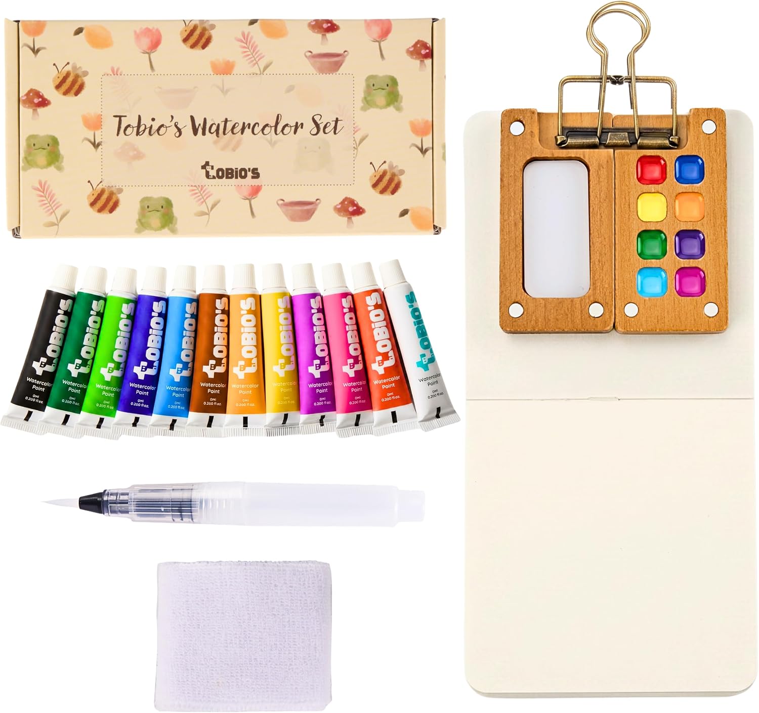 Mini Travel Watercolor Kit 12 Colors – Refillable Brush Set