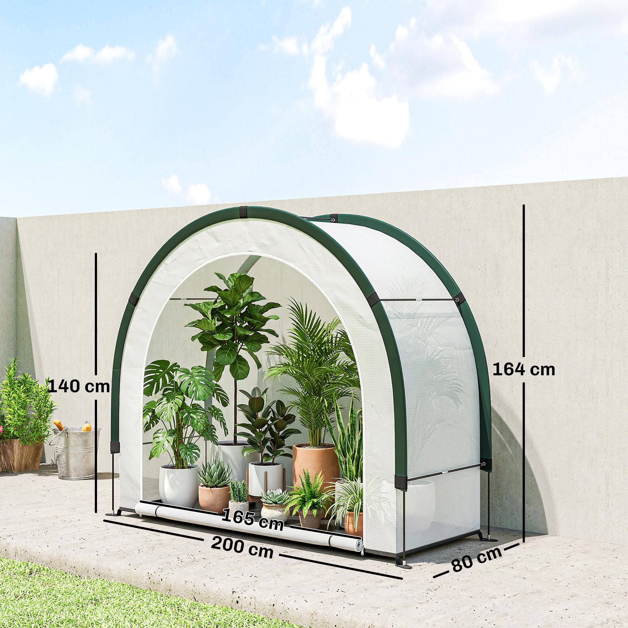 Outsunny Serra pieghevole mini 200 x 80 x 164 cm Verde | Serra portatile con porta con cerniera, base in PE, per giardino patio