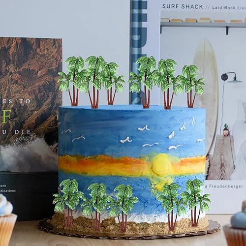 Miniatura 6 de Gyufise 10 piezas de plástico verde palmera cocos cupcakes toppers miniatura figuras de palmera decoraciones para pasteles para micro acuario,