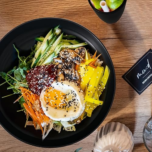 Miniatura 7 de Brittany Juego de vajilla de paja negra de 32 piezas, platos reutilizables de plástico, platos y cuencos de paja de trigo, juego de platos para 8,