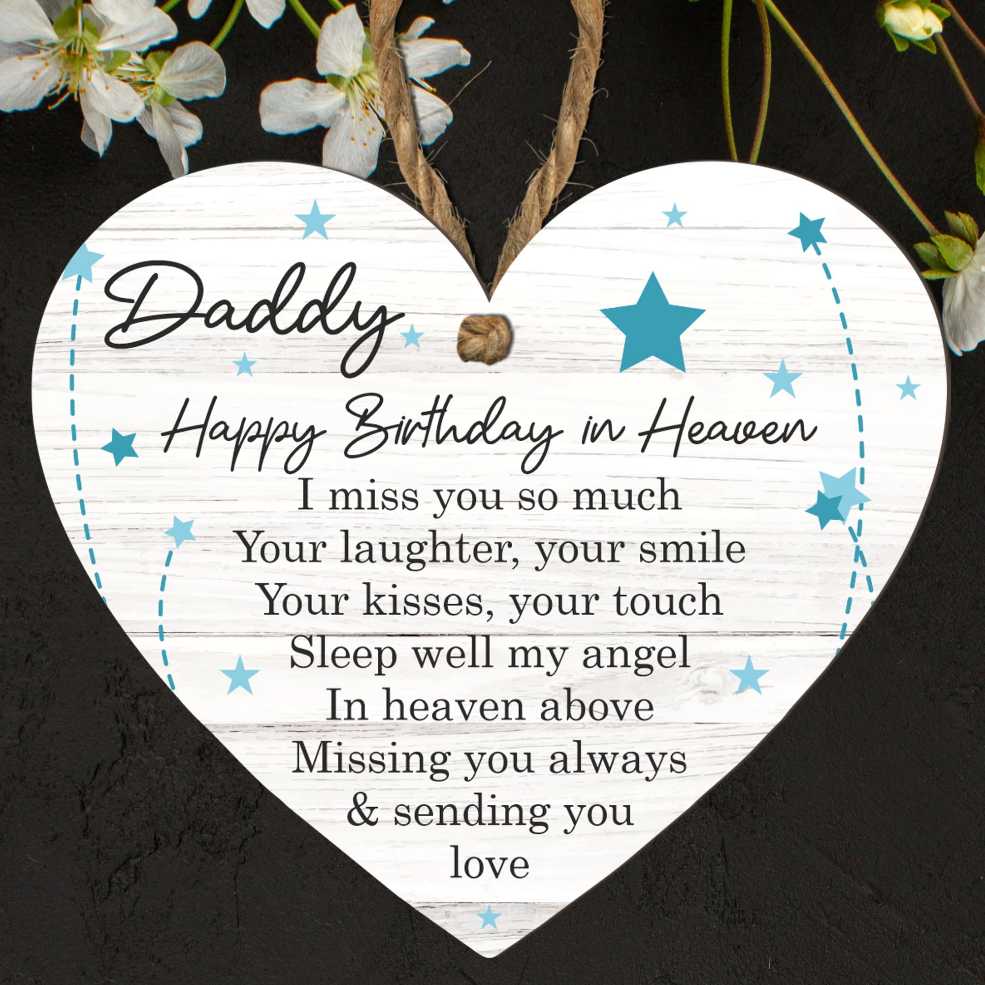 Memorial Heart Plaque – Custom Tribute for Dad, Mum, Boyfriend, Brother, Grandad, Husband, Son, Stepdad, Uncle – ‘Happy Birthday in Heaven’ Remembrance Gift (Daddy, Large: 23 cm (H) × 20 cm (W)) — image 1