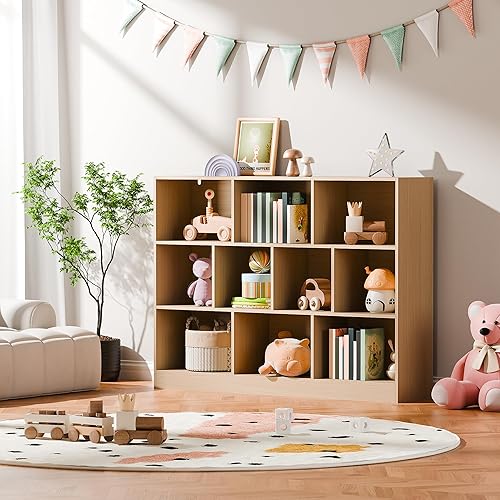 Miniatura 3 de Cozy Castle Estantería de madera blanca, estantería abierta de 3 niveles, organizador de almacenamiento de 10 cubos con dispositivo anti-inclinación