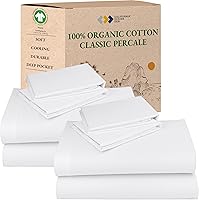 Vista 39 de California Design Den Juego de 2 sábanas individuales - 100% algodón orgánico, sensación de percal crujiente y transpirable, sábanas blancas