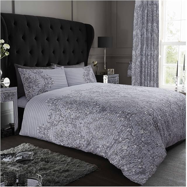 GC GAVENO CAVAILIA Paisley Duvet Cover King Size - Reversible Bedding & Linen - Ultra Soft Bed Cover With Pillow Cases - Grey