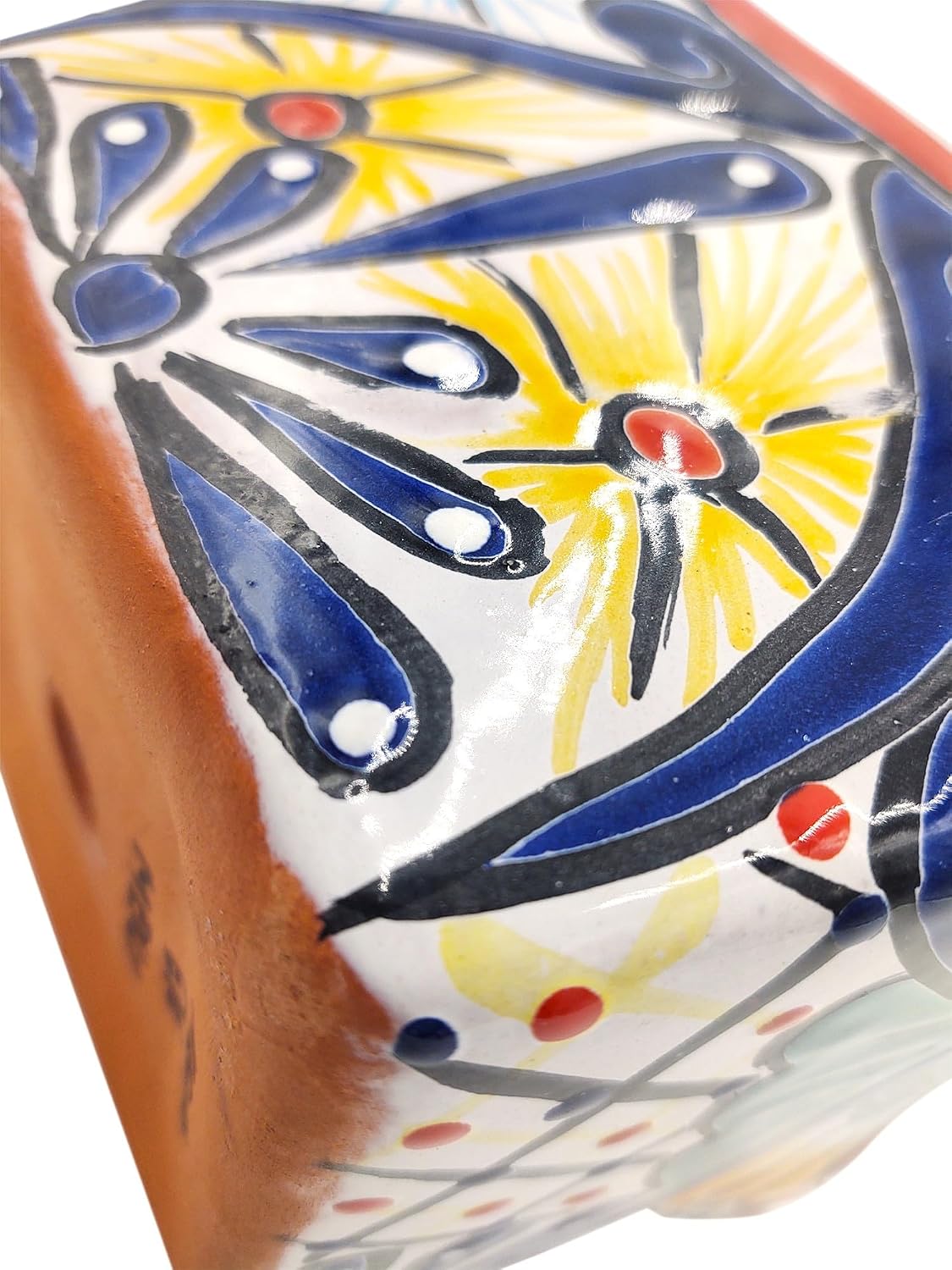Cactus Canyon Ceramics Talavera Planter, Hand-Painted Mexican Square Ceramic Pot with Drainage Hole, Indoor Outdoor Rustic Terracotta, 7 Inch, Red Multicolor