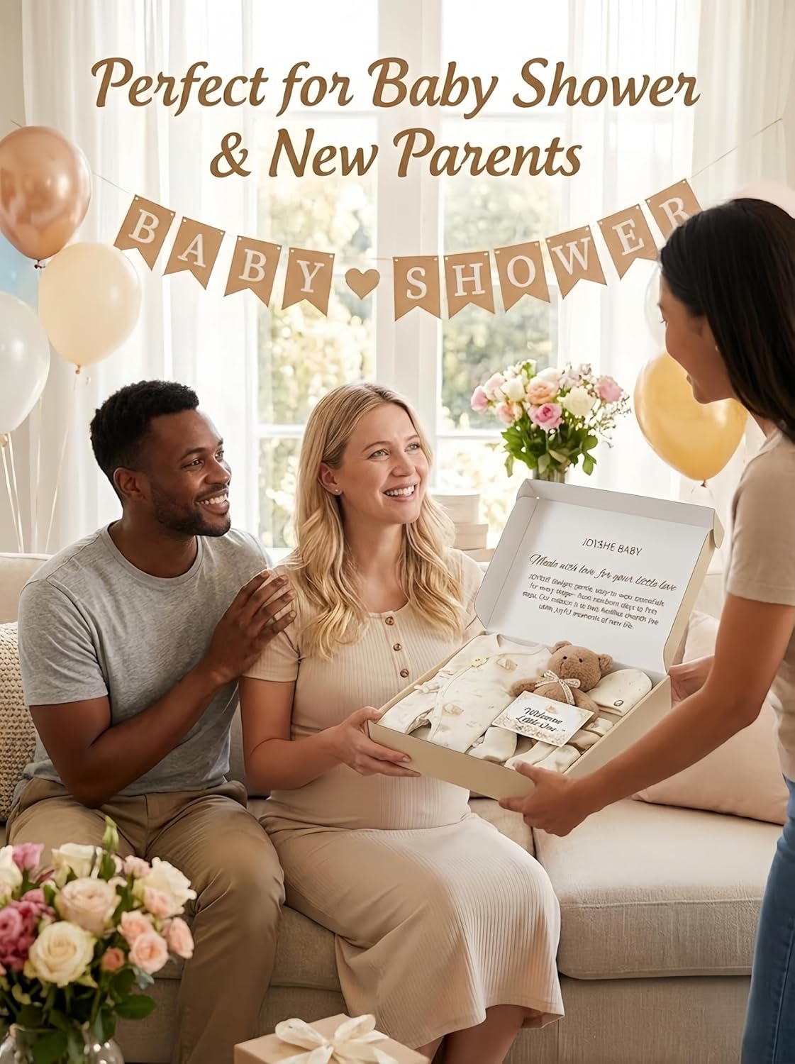 Newborn Baby Gift Set, 8-Piece Cotton Baby Clothes Gift Box for 0-3 Months and 3-6 Months, Baby Shower Welcome Gift