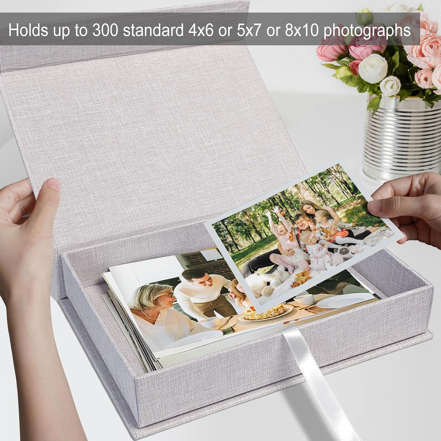 8x10" Archival Photo Storage Box with Lid – Stackable Memory Keepsake Organizer for Photos, Certificates, Jewelry & Scrapbooking Supplies, Photo Cases and Postcard Keeper Storage Container Box Grey