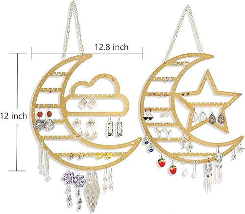 Miniatura 6 de GMPAJHL Juego de 2 soportes colgantes para aretes organizador de collares de joyería organizador de exhibición de joyas montado en la pared colgador
