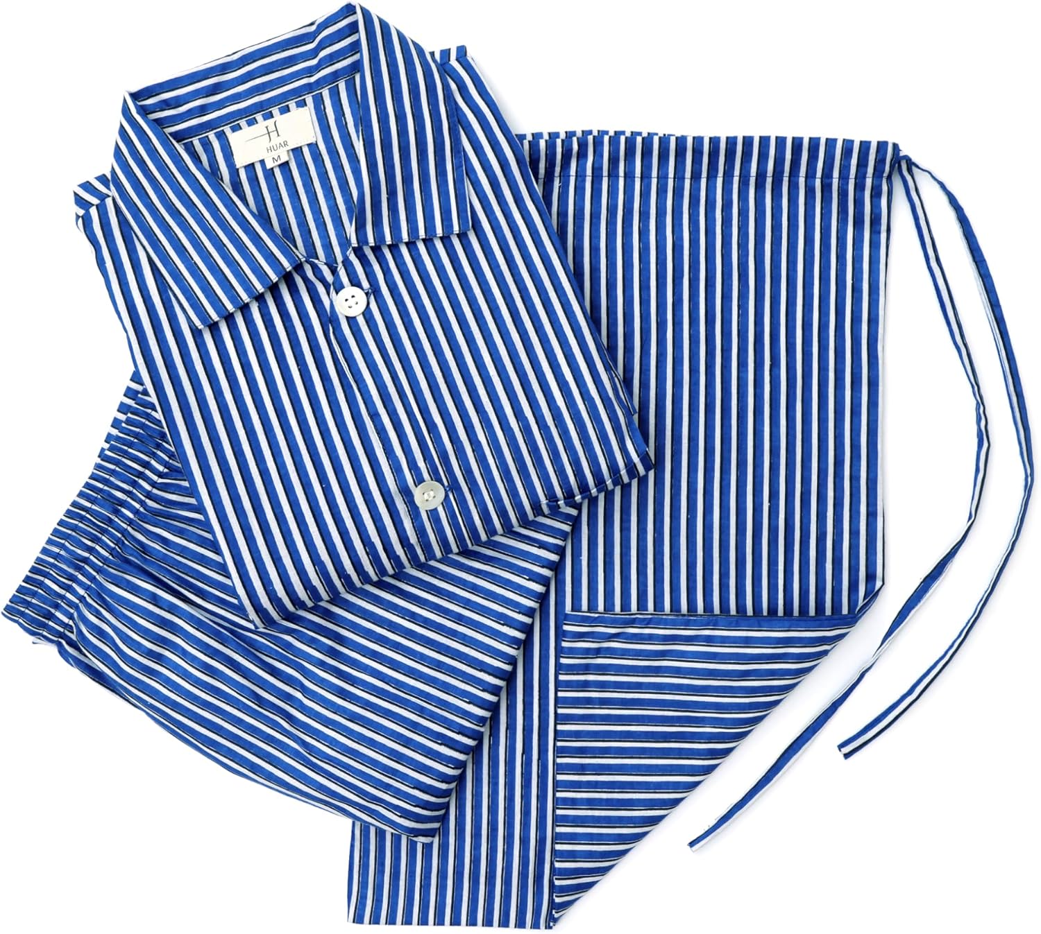 Huar Men's 100% Cotton Pajamas Sets Long Sleeve Top and Pants Button Down Sleepwear Loungewear Pjs set with Pockets