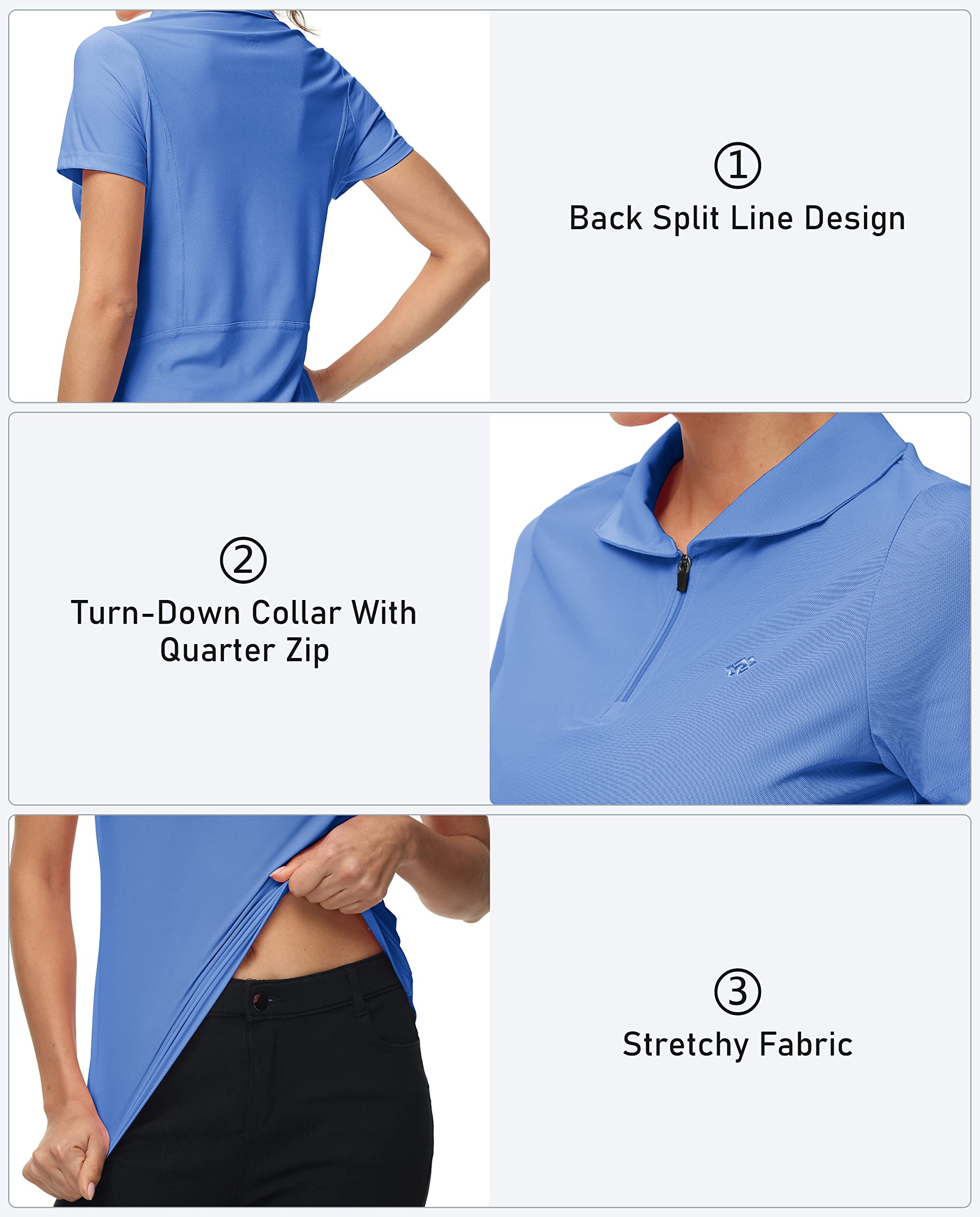 Polo Mujer Manga Corta Verano Camiseta Trabajo Deportivo Transpirable Golf Tops con Cremallera 1/4