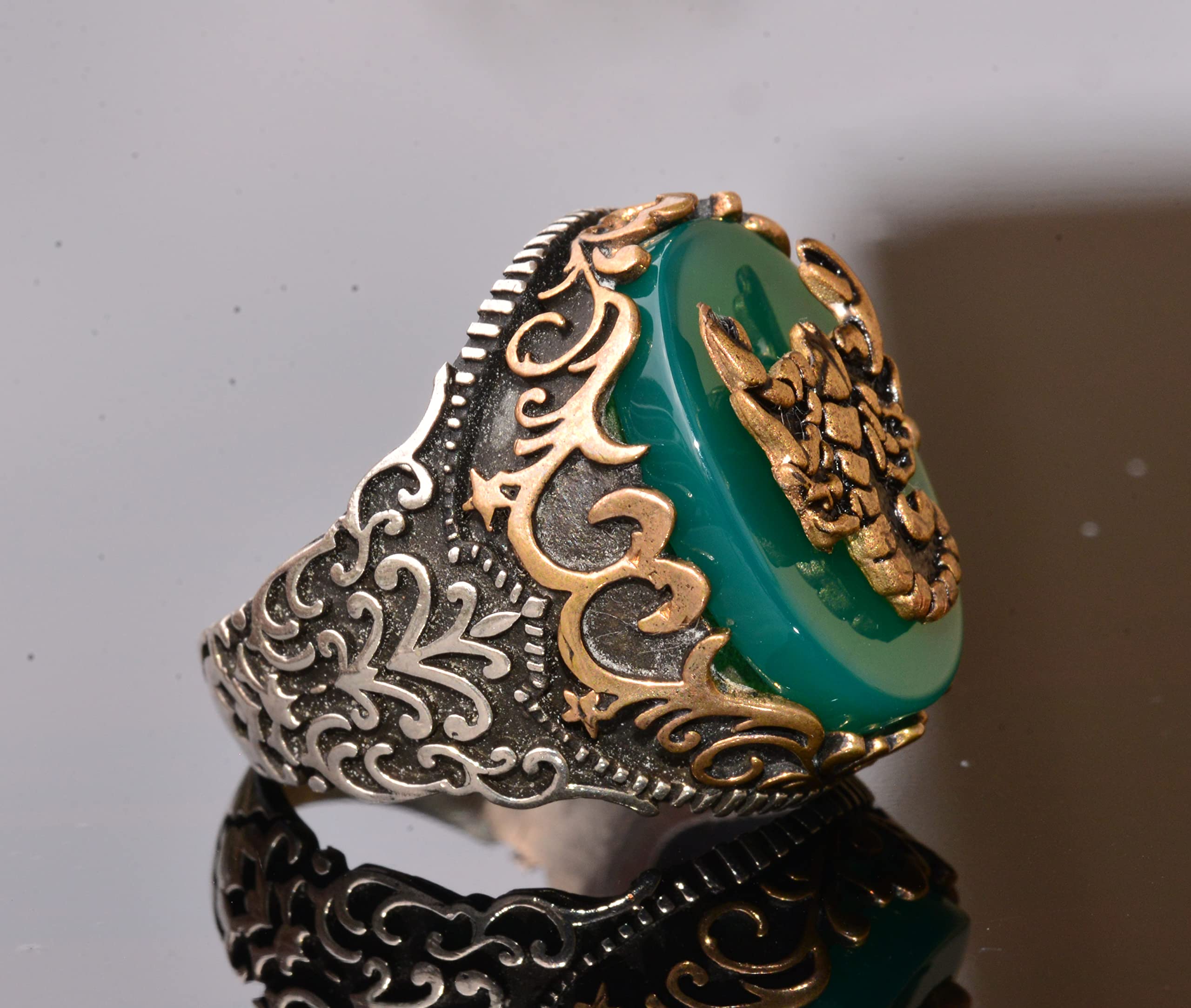 Bague en argent sterling 925 K pour homme, bague symboles, pierre d'agate verte