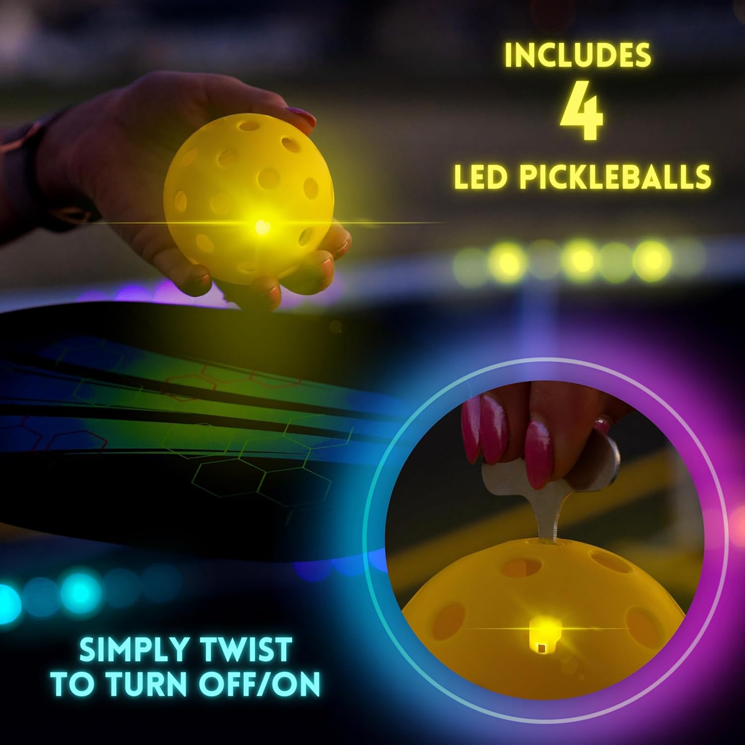 Prime Finds LED Portable Pickle-Ball Net, 22ft Regulation Size, 4 LED Pickle-Balls, 12 Pickleball Court Markers