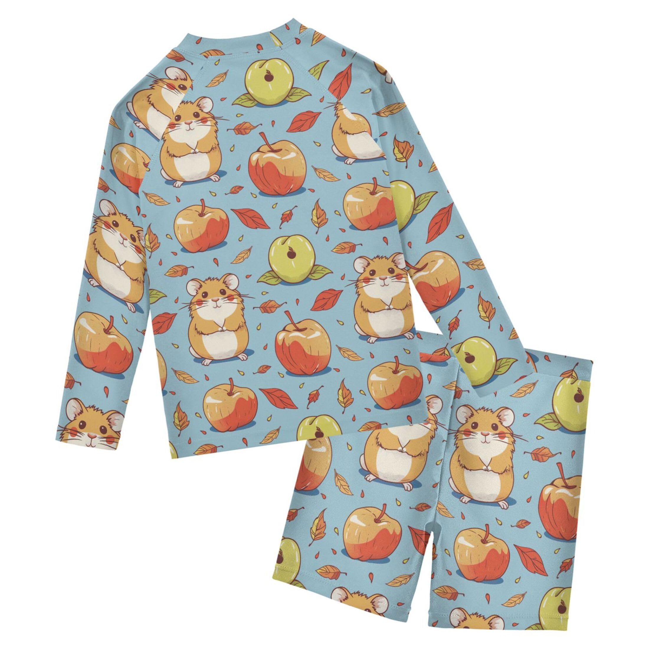 Hamster Fruit Leaves Toddlers and Baby Boys' Swimsuit Trunk and Rashguard Set B0403353