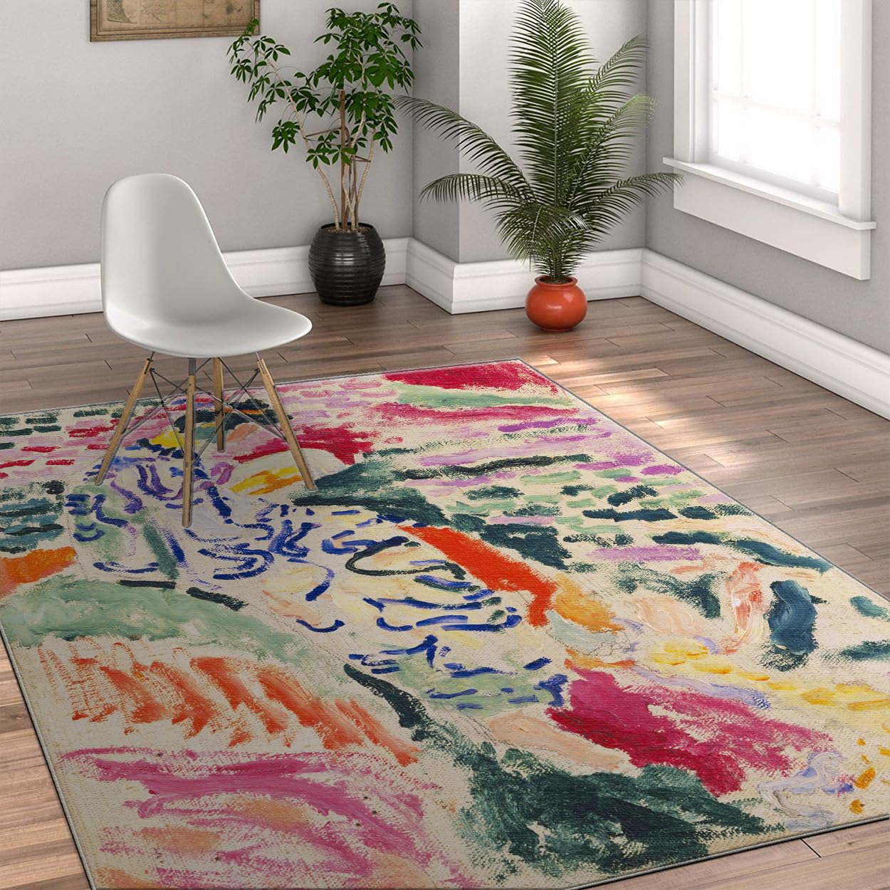 140x200 Waschbarer Teppich Großfläche für Eingang Kücheneingang Schlafzimmer Betttisch Foyer Abstrakter Pinselstriche rutschfest Innen Mid-Century Modern Fauvist bunt Wohnzimmer