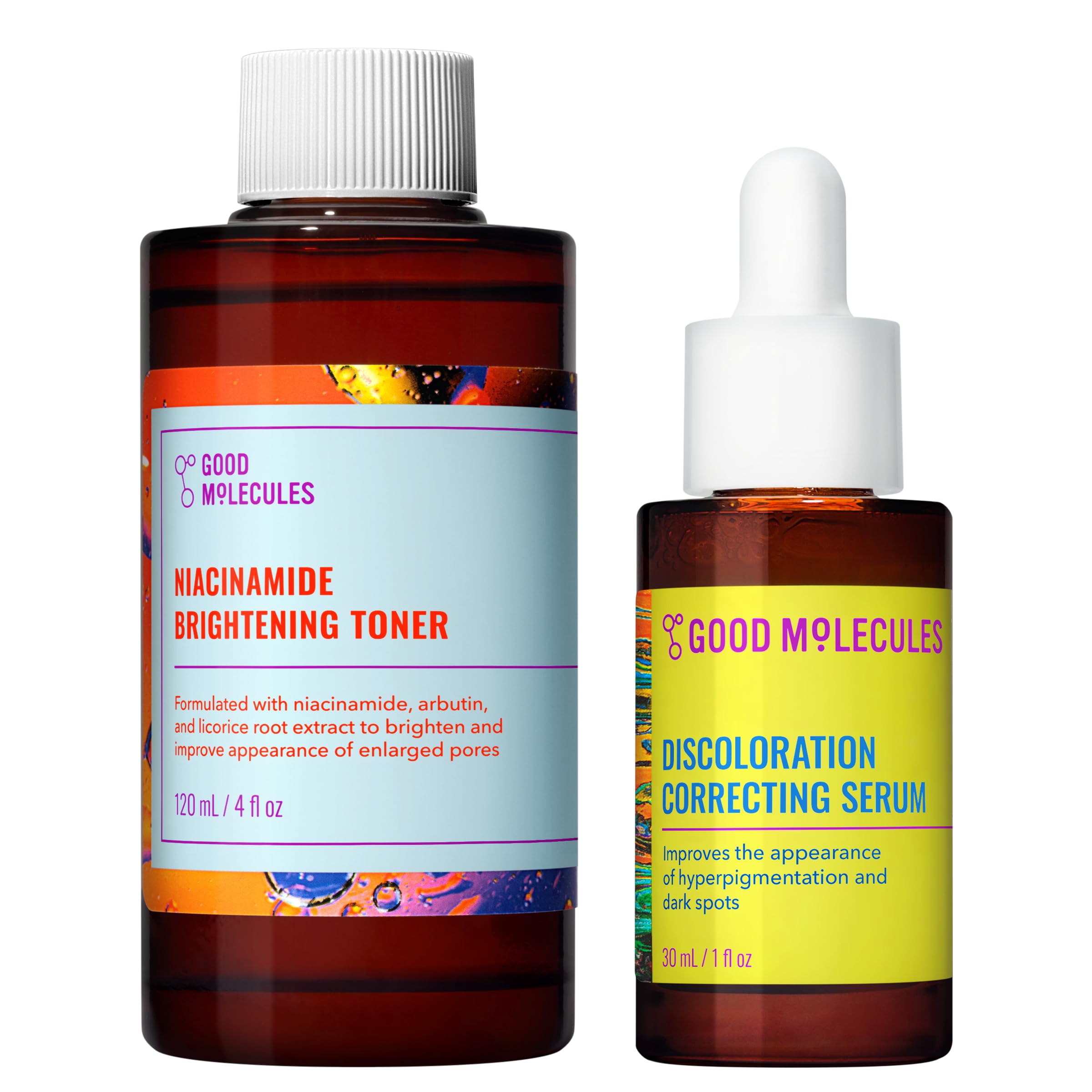 Good Molecules Blemish Scar & Discoloration Set, Niacinamide Brightening Toner 120ml, Discoloration Correcting Serum 30ml, 2-Step Skincare Kit