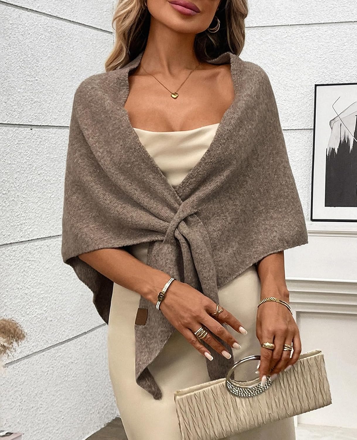 Womens Knitted Shawl Wraps Casual Solid Color Cape Scarf Comfortable Triangle Pashmina Shoulder Sweater - Image 6