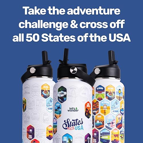 Miniatura 4 de LET'S WANDER 50 States - Botella de agua con calcomanías impermeables, 32 onzas, de acero inoxidable aislado a prueba de fugas con pajilla, botella