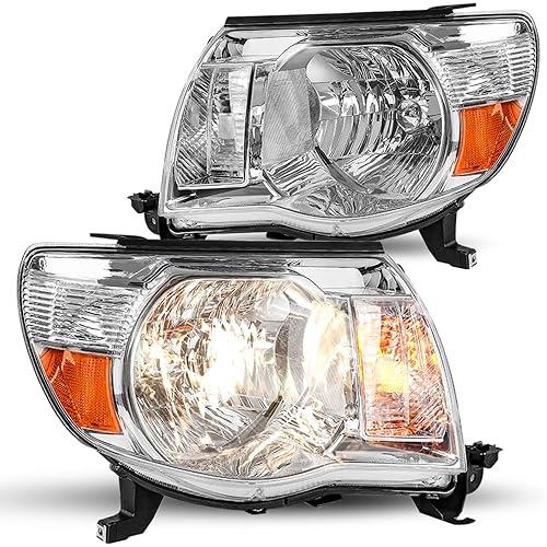 JSBOYAT Headlight Assembly Replacement for 2005-2011 Toyota Tacoma Pickup Passenger and Driver Side Chrome Housing Amber Reflector