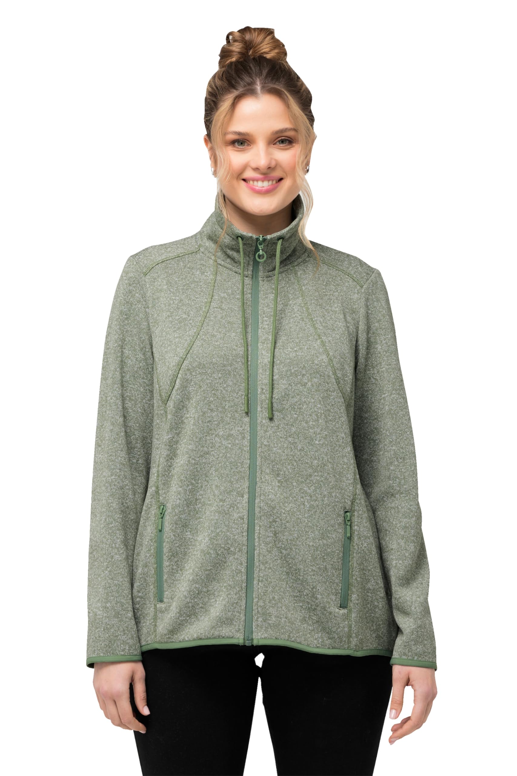 Ulla Popken Damen große Größen Übergrößen Plus Size Strickfleece-Jacke, Stehkragen, Zipptaschen 832210