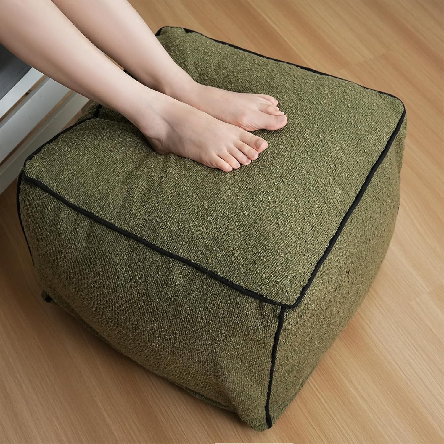 Pouf Ottoman Stuffed Modern Foam Filled Foot Rest Poufs for Living Room Chair Decorative 20 X 15 Inches Boho Relax Stool Floor Poufs Foot Rest for Living Room,Green