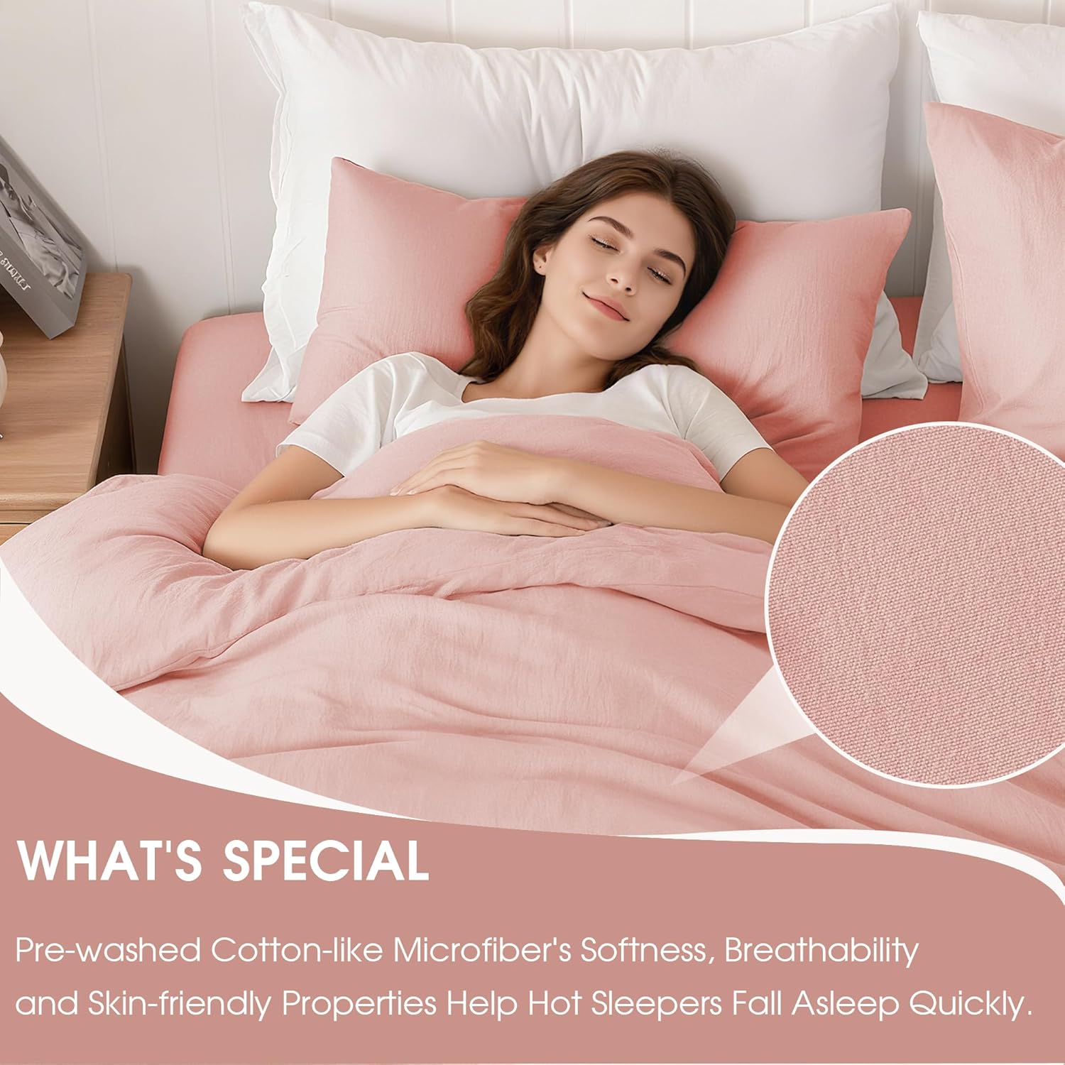 Pink Super Soft Duvet Cover Queen Size, 3 Pcs Prewashed Cotton-Like Microfiber Bedding Set Comforter Covers with Button Closure, Includes 1 Breathable Duvet cover 90x90" & 2 Pillowcases, No Comforter - Image 2