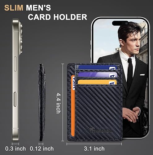 Miniatura 56 de Travelambo billetera mediana y minimalista de cuero para bolsillo frontal, con bloqueo de interferencia de radiofrecuencia, Verde, Minimalista