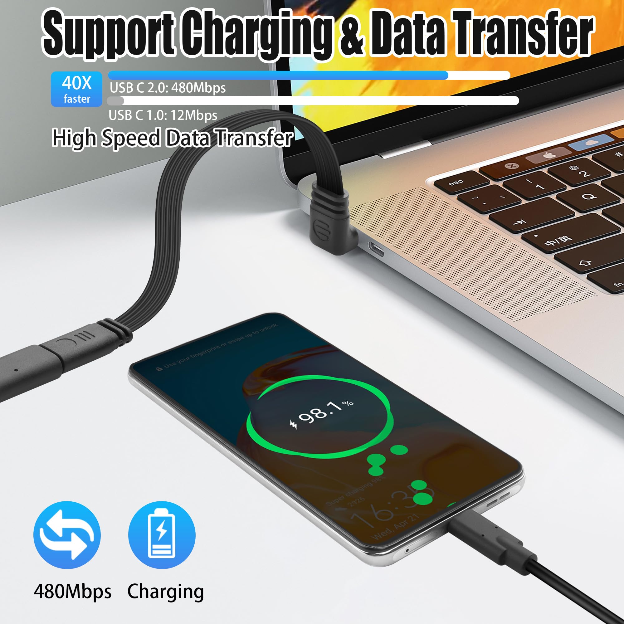 Cavo Prolunga USB C 0,3m Angolato A 90°, 240W PD 3.1, 20Gbps, 4K@60Hz, Per PSVR2, MacBook, IPhone 15, Hub - 6