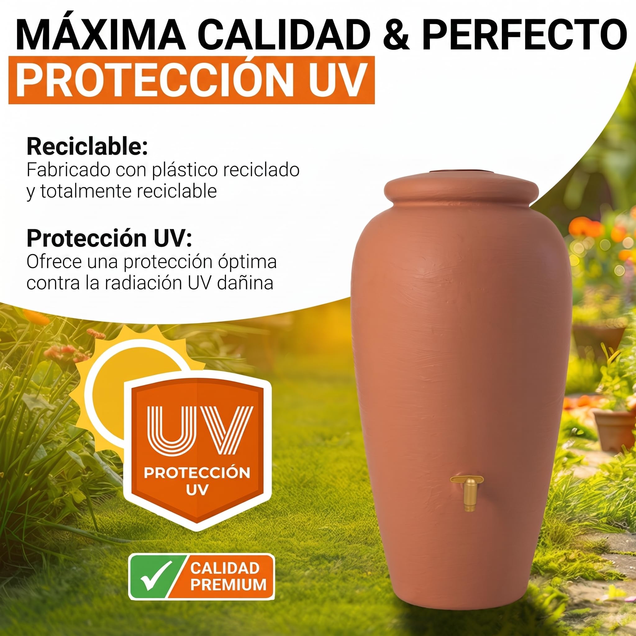 GARANTIA ánfora Set Completo 240 L Terracota Incl. Grifo de Salida de plástico y conexión al bajante