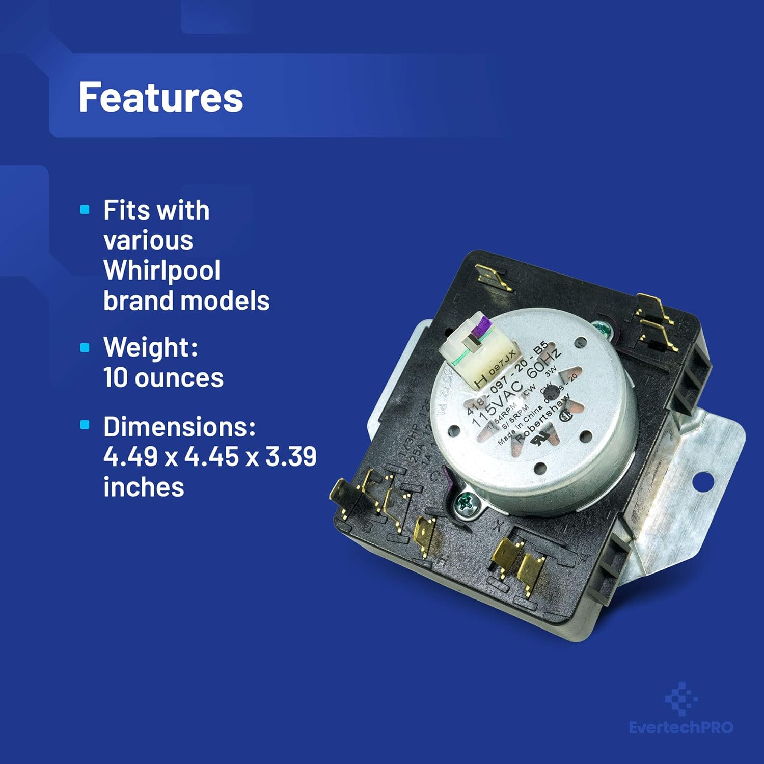W10186032 OEM Dryer Timer for Whirlpool WPW10186032 Made in Mexico