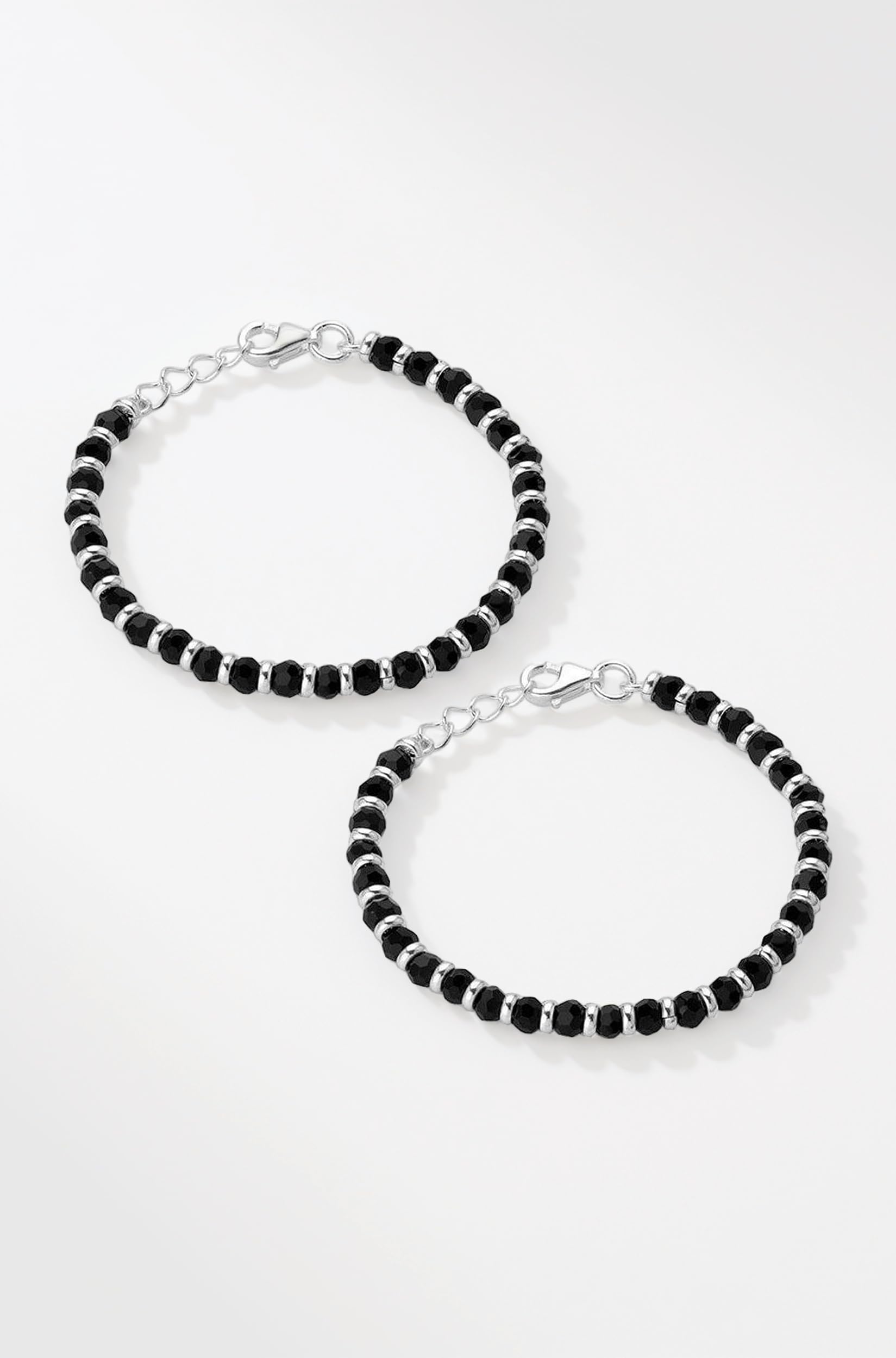 NEMICHAND JEWELS 925 Sterling Pure Silver(Chandi) Black Bead Crystal Nazariya Bangle/Bracelet For Kids - One Pair For Children