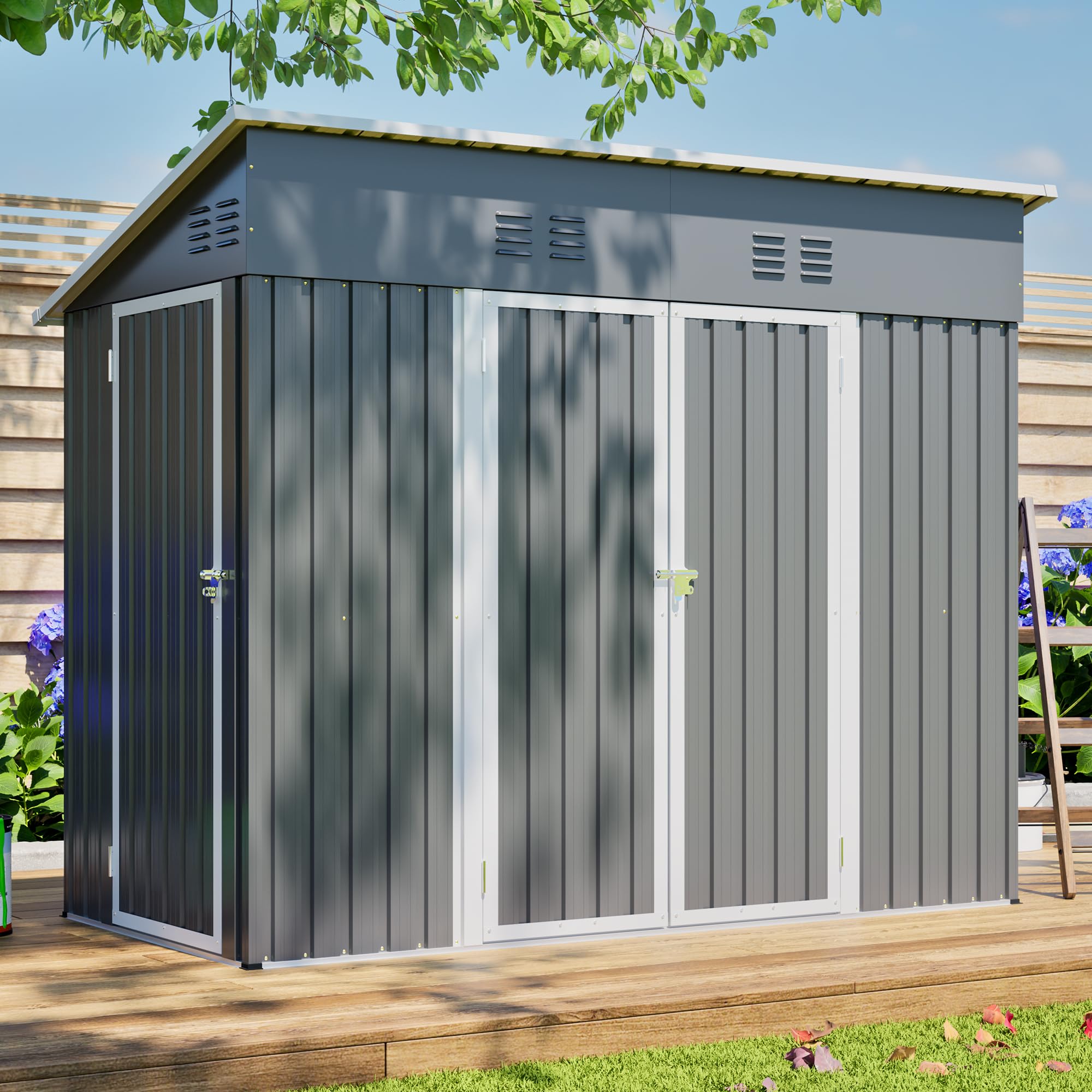 FammyLoft 8x4 FT Metal Garden Tool Shed, Waterproof Outdoor Storage Shed