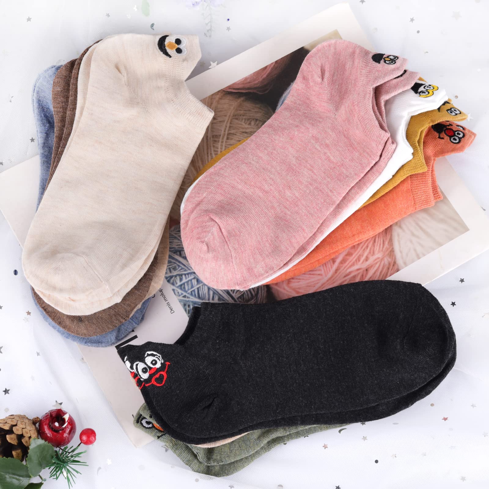 Sneaker Mädchen Socken 10 Paar Baumwolle mit hoher Dichte Komfortabel Netter Ausdruck Bestickte damen socken lustig(Zufällige Farbe), One Size