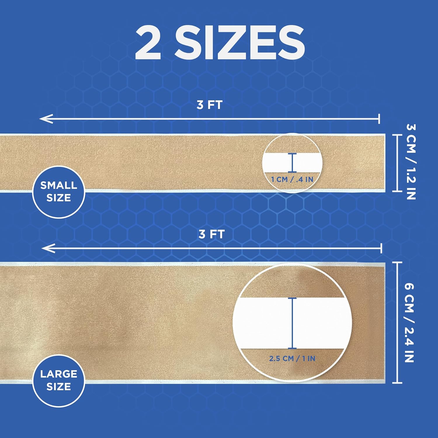 Cut2Fit Adhesive Bandage Combo Pack – Customizable Fabric Bandage Roll (1 Meter Each) – Flexible Wound Dressing with Non-Stick Absorbent Pad – Small & Large Sizes for Home & Travel First Aid