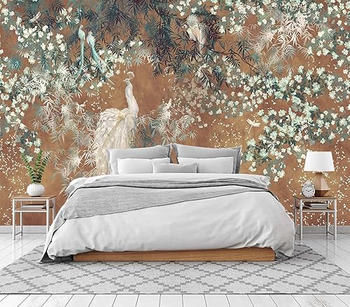 Papel tapiz para dormitorio, sala de estar, pavo real blanco, 103 x 69 pulgadas (no autoadhesivo)