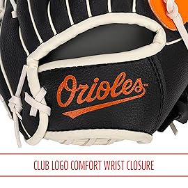 Franklin Sports MLB Youth Teeball Glove and Ball Set - Kids Baltimore Orioles Baseball and Teeball Glove and Ball - Perfect First Kids Glove - 9.5