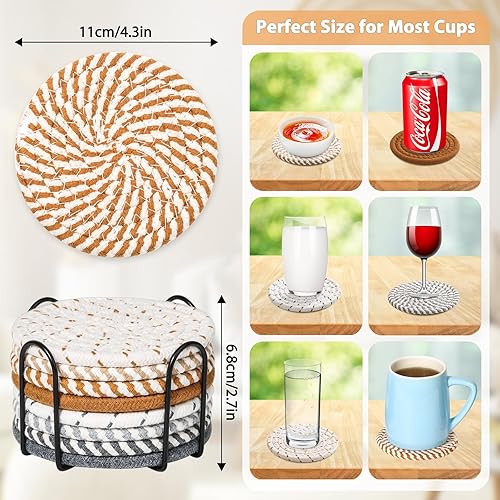 Miniatura 5 de Mckanti Posavasos de 8 estilos con soporte, posavasos absorbentes para mesa de café, juego de posavasos de algodón minimalista tejido para