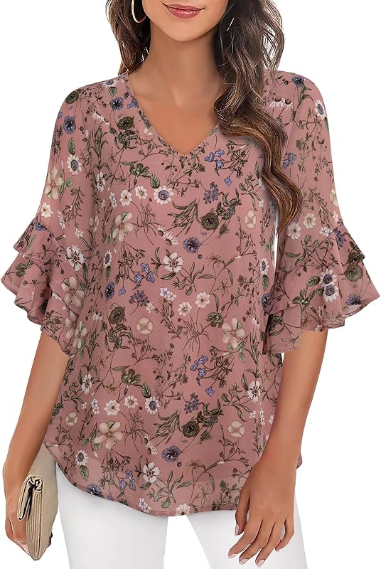 VALOLIA Womens Blouses Dressy Casual 3/4 Sleeve Tops Business Casual Shirts