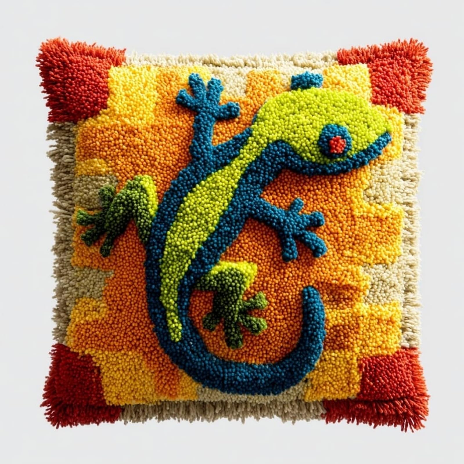 AxiangziK Latch Hook Pillow Kit 17x17in,Animal Gecko