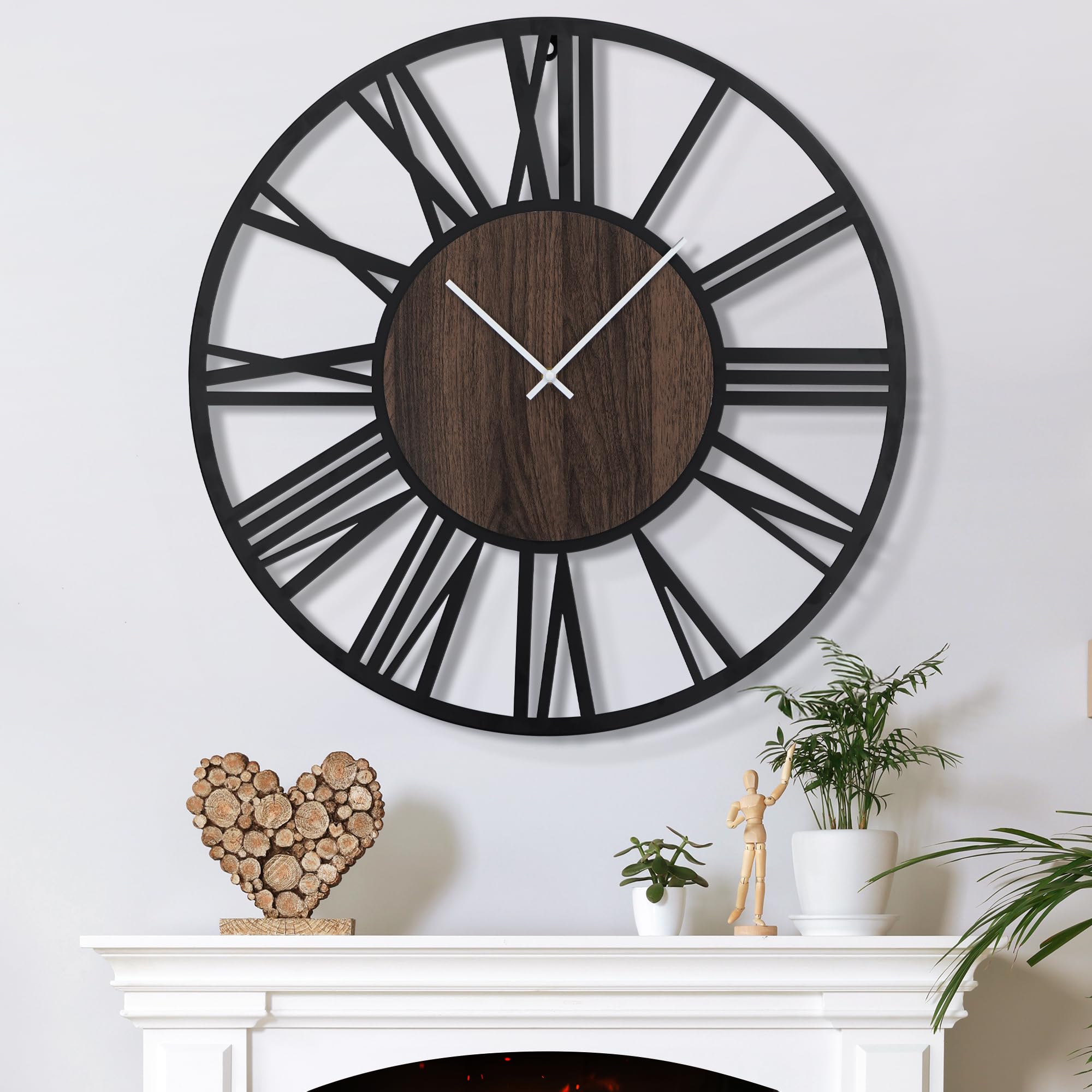 Mee 2ou Large Wall Clock for Living Room Decor, 32 Inch Non Ticking Silent, Battery Operated Modern Vintage Oversized Wall Clock for Bedroom Kitchen