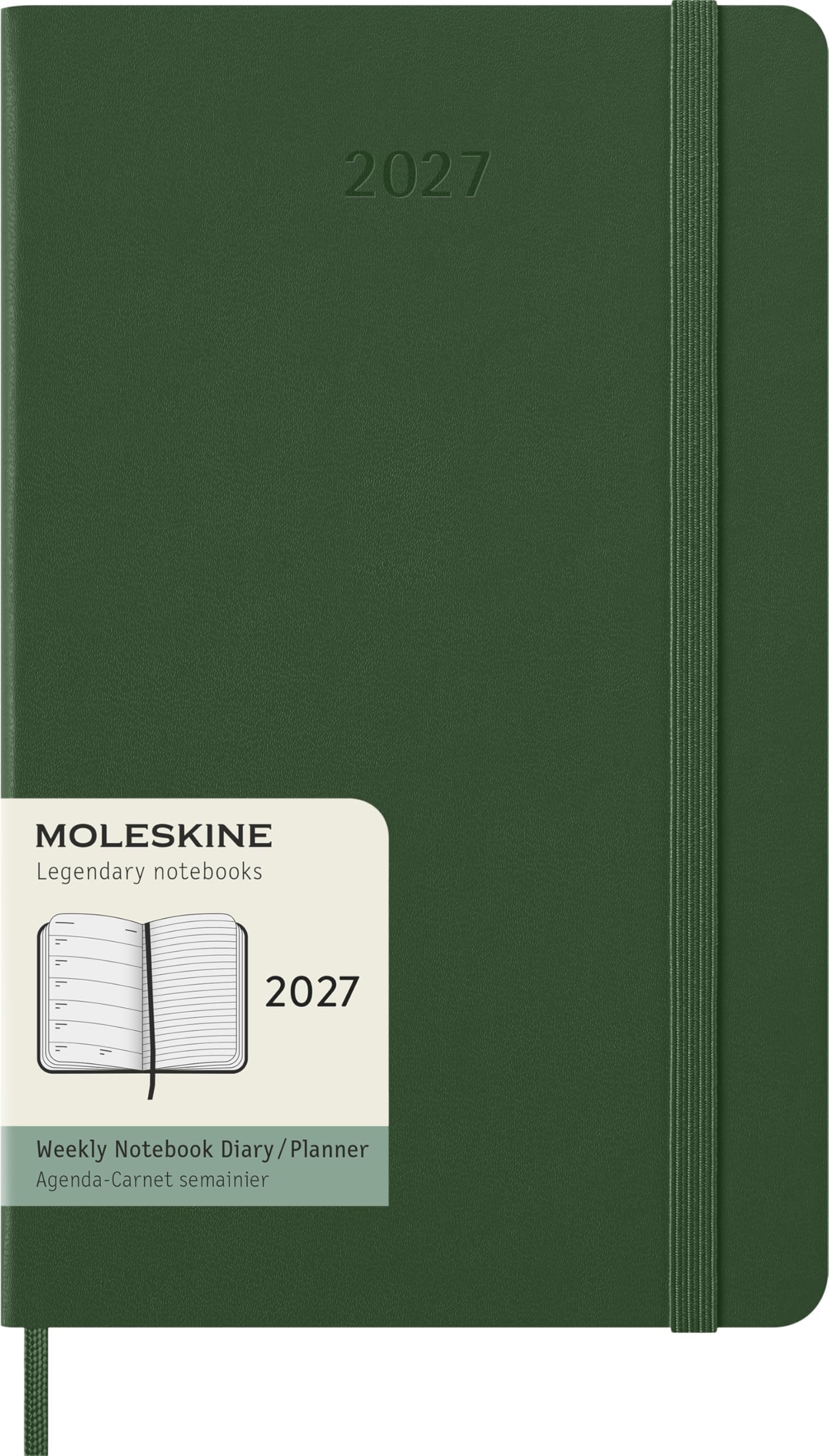 Moleskine Weekly Planner 2027, Hard Cover 12 Month Diary with Space for Notes and Elastic Closure, Large 13 X 21 Cm, Myrtle Green