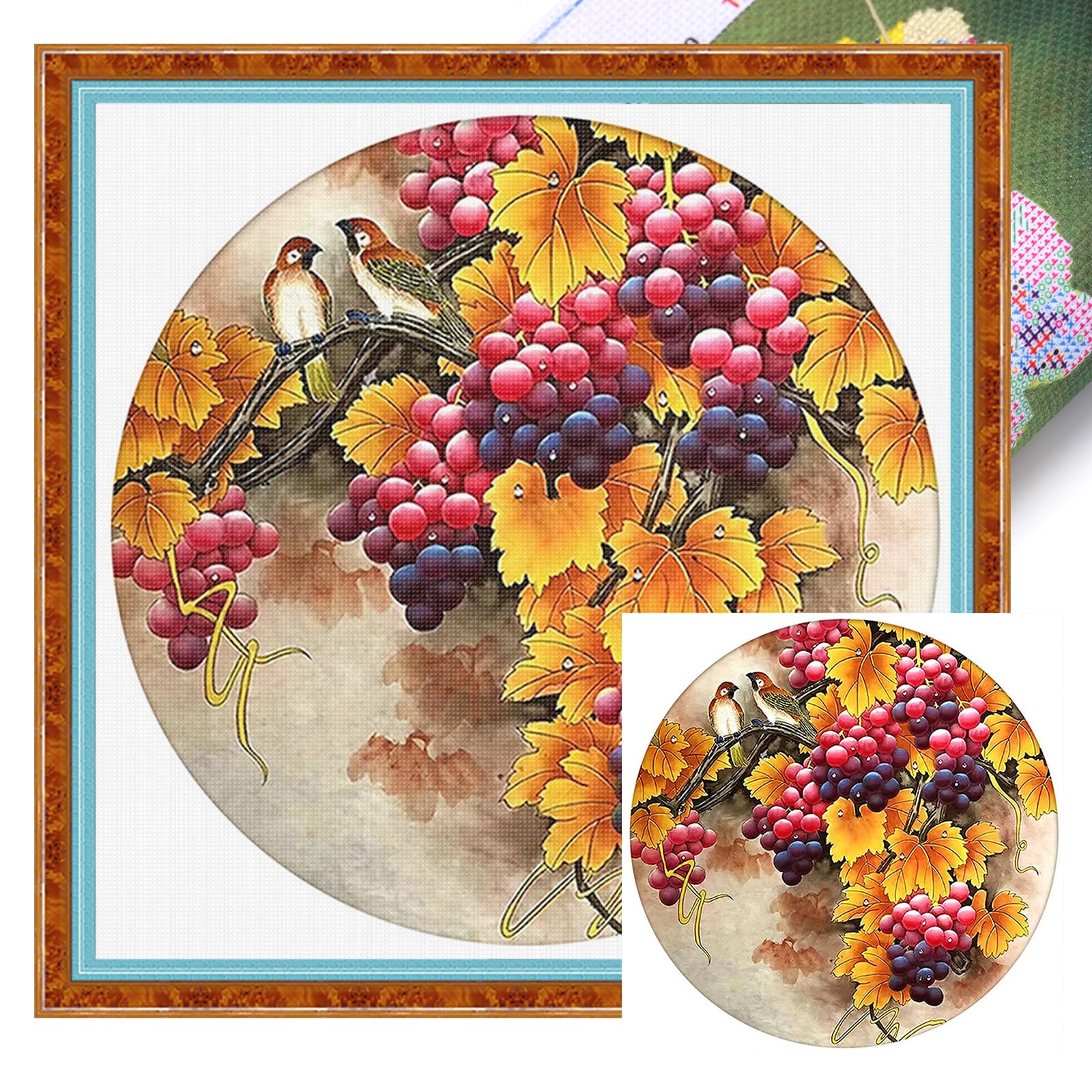 Poetrydraw Style A Grapes Full 11Ct 3 Strands Diy Stamped Cross Stitch Kits 40X40cm Embroidery Needlepoint Starter Kits For Adults Home Decor (Style A)