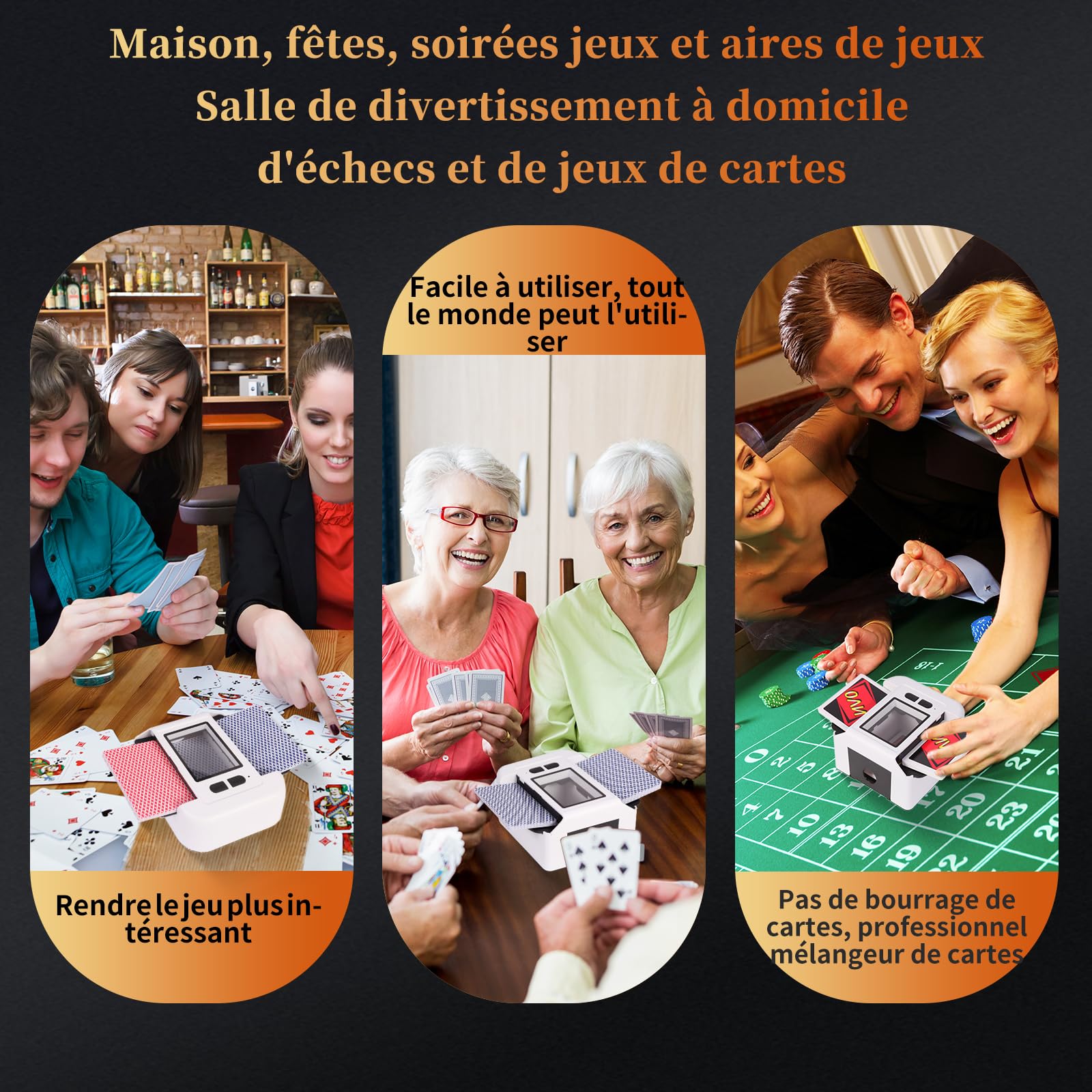 Mélangeur de Carte Automatique 1-2 Jeux, Card Mixer Silencieux pour UNO Skyjo PILI PILI Skip-Bo, Auto & Manual, Chargement USB, Portable Mélange et rapide + Cas de Poker (Blanc)