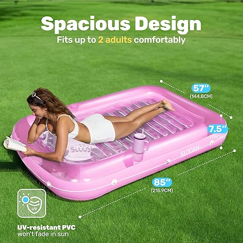 Miniatura 2 de SLOOSH Flotador Tumbona Inflable para Piscina de Bronceado, 85" x 57" Flotadores de Piscina Extra Grandes para Adultos con Almohada, Balsa Flotante