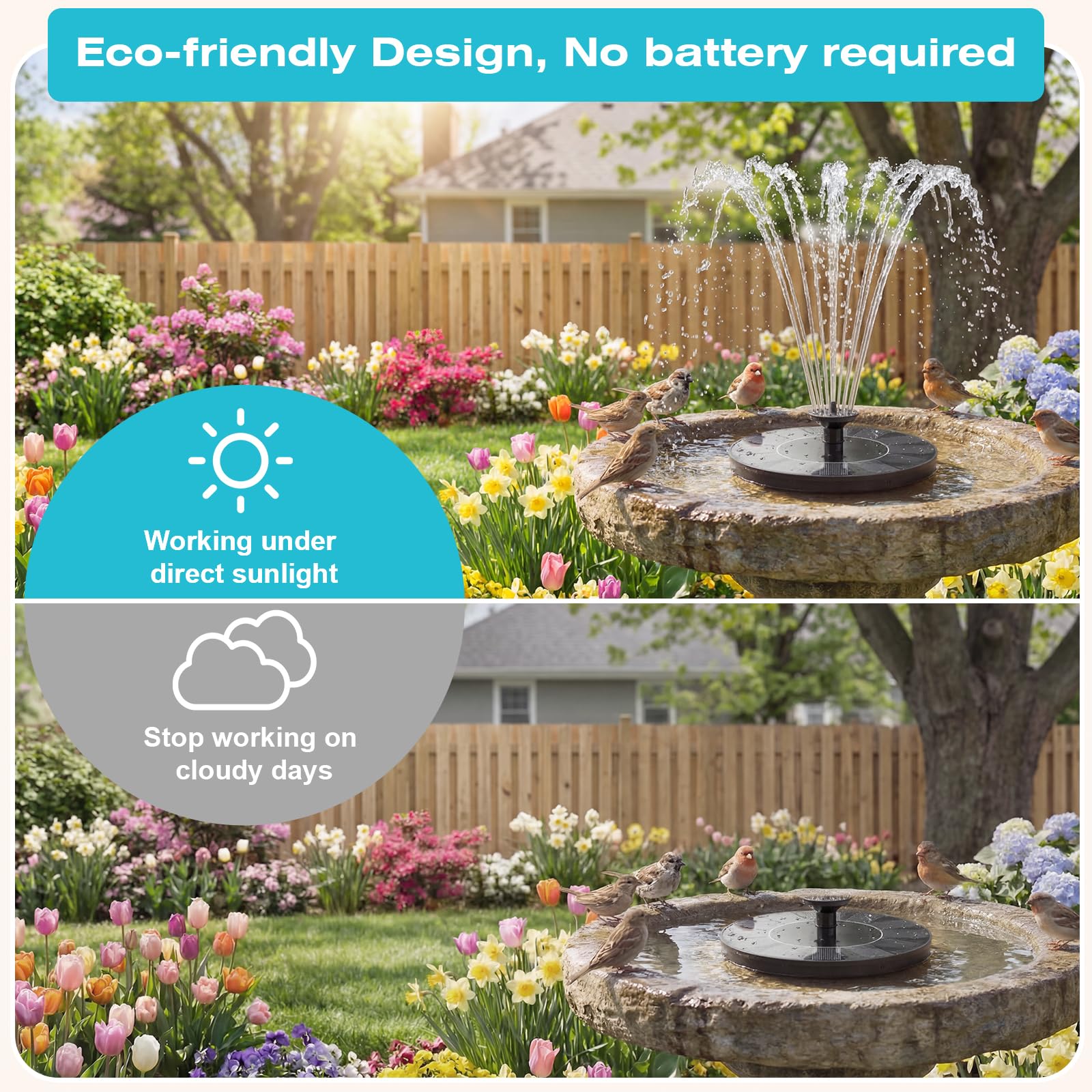AMZtime Solar Water Fountain for Bird Bath, Outdoor, Pond Pump with 6 Water Features, and Floating Fountain Pump for Gardens, Ponds, and Bird Baths — view 4