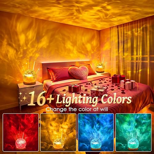 Miniatura 2 de Mubarek Proyector de luz de cristal, 216 modos de iluminación ambiental para dormitorio, control remoto y USB, luces de habitación para dormitorio,