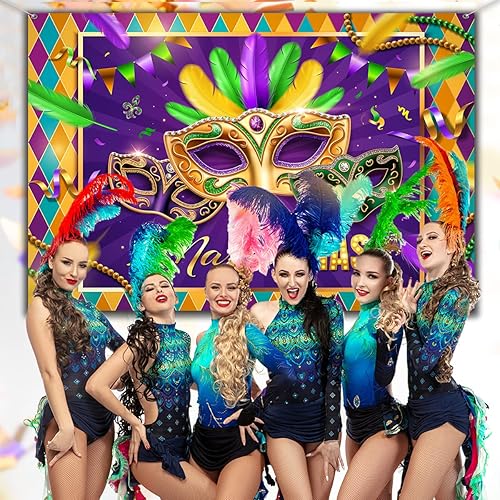 Miniatura 6 de Decoración de fiesta de Mardi Gras decoración de fondo amarillo y morado para actividades de carnaval suministros de fiesta temática de Mardi Gras